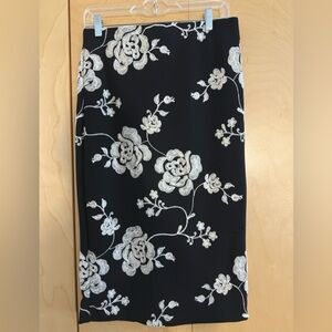 Black Midi Skirt with Cream Floral Design